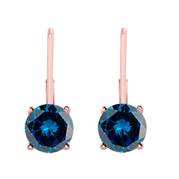 0.60 Cttw Leverback Natural Blue Diamond Earrings - Picture 4 of 12